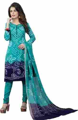 Full Sleeves Printed Pattern Bandhani Suit With Dupatta