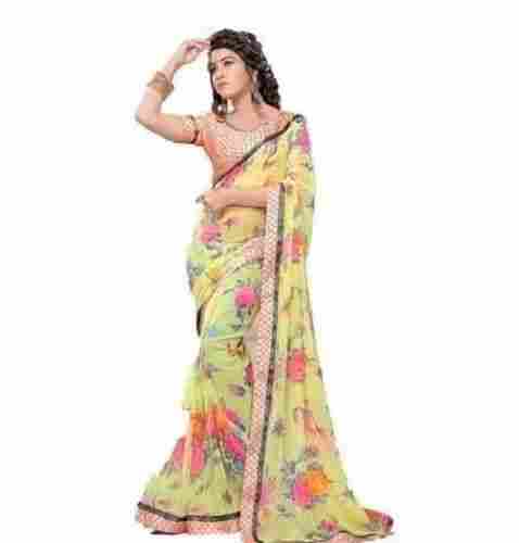Multi Color Casual Wear Floral Printed Ladies Chiffon Sarees
