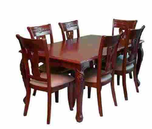 6 Seater Machine Made Plain Polished Modern Teak Wooden Dining Table Set