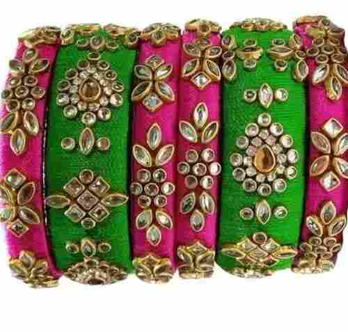 Set Of Round Plated Classic Style Silk Thread Bangles