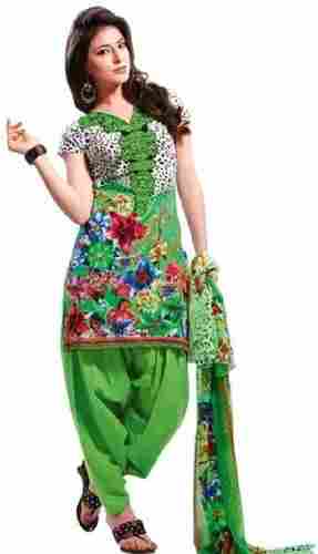 Short Sleeve Printed Cotton Salwar Suit With Dupatta For Ladies