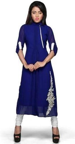 3 By 4 Sleeve Georgette Embroidered Ladies Designer Kurtis  Bust Size: 32 Inch (In)