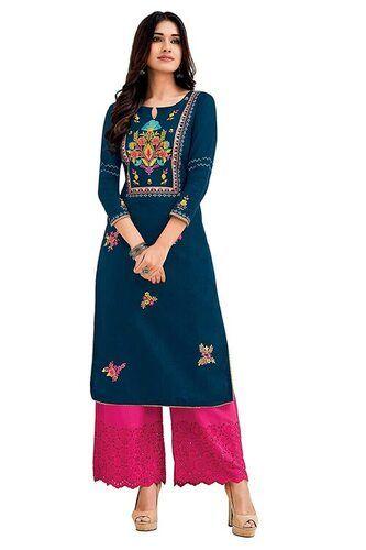 Ladies 3/4th Sleeves Printed Cotton Kurti For Casual Wear