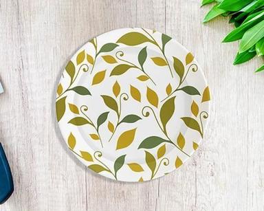 Circular Leaf Printed Paper Plate For Event And Party Supplies