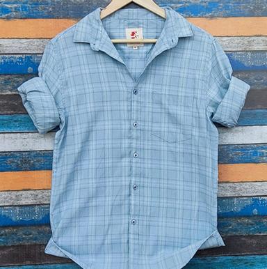 Mens Grey Cotton Full Sleeves Check Shirt For Casual Wear