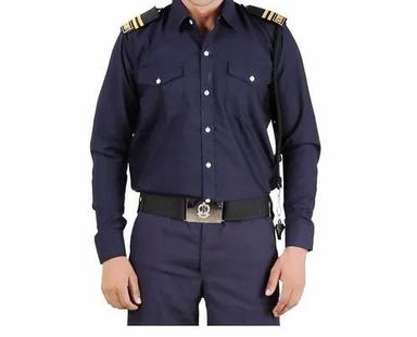 Men Full Sleeve Plain Blue Cotton Security Guard Uniform
