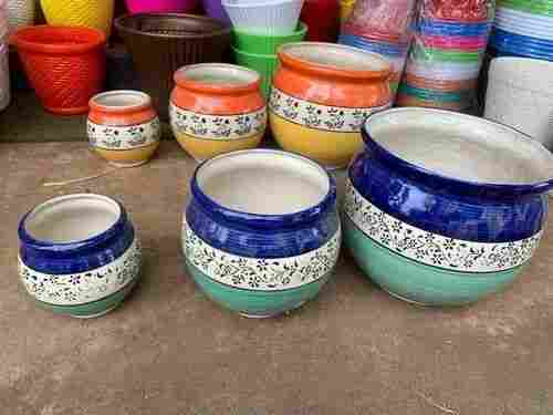 Round Shape Printed Ceramic Garden Pots For Home Decoration