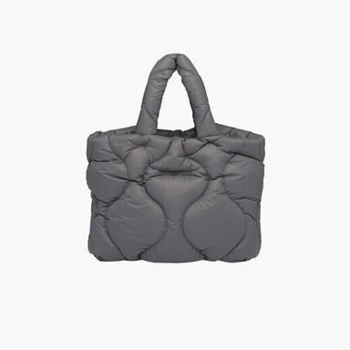 Grey Pu Lining Zipper Closure Waterproof Plain Rectangular Nylon Tote Bag