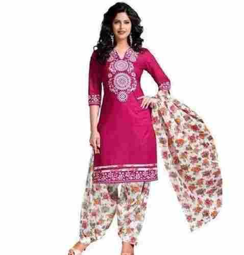 3 By 4 Sleeve Printed Cotton Salwar Suit For Ladies