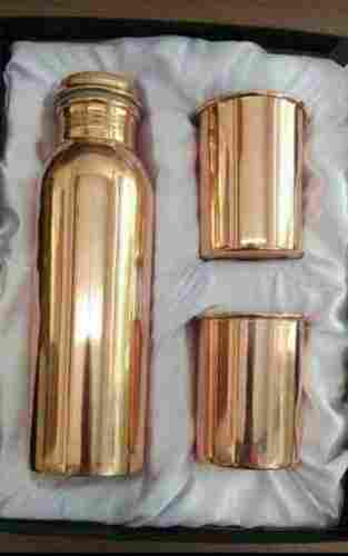900ml Plain Copper Bottle With 2 Glass Set For Drinking Water And Water Storage