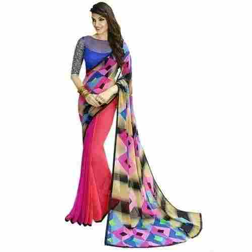 Comfortable And Washable Casual Wear Polyester Printed Sarees