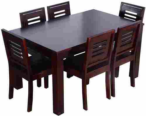 Six Seater Polished Finished Rectangular Solid Wooden Dining Table
