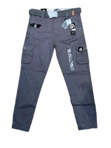 Blue Slim Fit Plain Four Pockets Straight Zipper Fly Closure Boys Cotton Cargo Pants