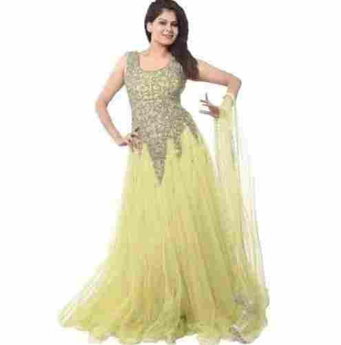 Ladies Multicolor Floor Length Sleeveless Net Party Wear Gown