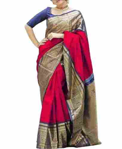 Ladies Party Wear Broad Border Silk Saree With Matching Blouse Piece