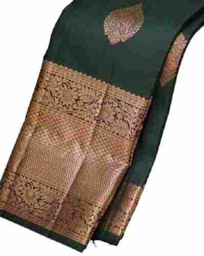 Ladies Printed Dark Green Traditional Wear Silk Saree