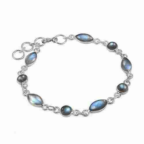Polished Pearl Stone Ani-Tarnish Labradorite Gemstone Sterling Silver Bracelets