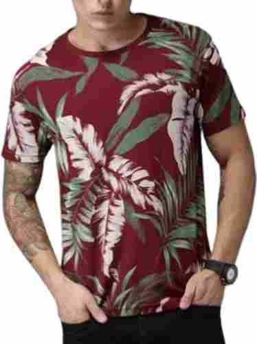 Short Sleeves Round Neck Printed Poly Cotton Designer T Shirt For Men