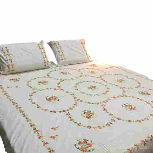 Shrink Resistant Embroidered Non-Woven Cotton King Size Bed Cover With 2 Pillowcase