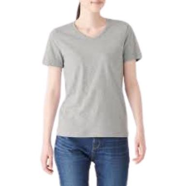 Ladies Grey Plain V Neck Short Sleeve Cotton Casual Wear T Shirt Gender: Female