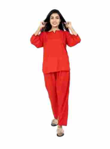 Regular Fit Skin-Friendly 3/4th Sleeves Plain Cotton Night Suit For Ladies