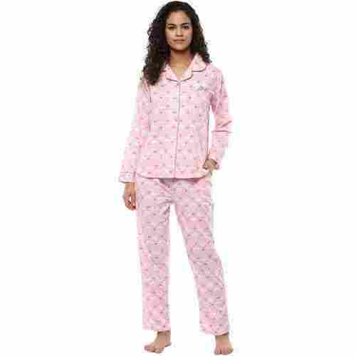 Full Sleeves Straight Collar Shirt And Pajama Night Suit For Ladies