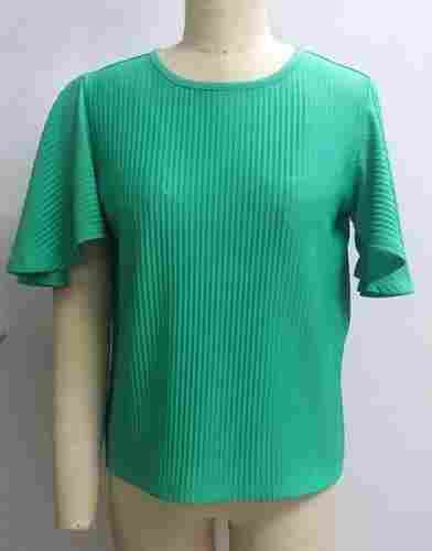 Half Sleeve Green Knit Fabric Ladies Casual Tops