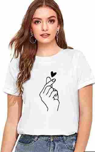 Round Neck Short Sleeves Printed Pattern Pure Cotton T-Shirts For Ladies 