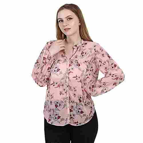 Casual Wear Full Sleeves Button Closure Floral Printed Chiffon Top