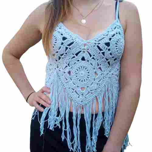 Summer Wear Cotton Sleeveless V Neck Crochet Top