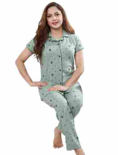 L Size Short Sleeves Sleepwear Night Cotton Suit For Ladies