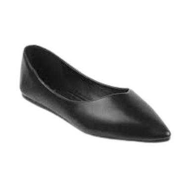 Black 7 Inch Size Leather Material Flat Heel Size Ladies Formal Shoes