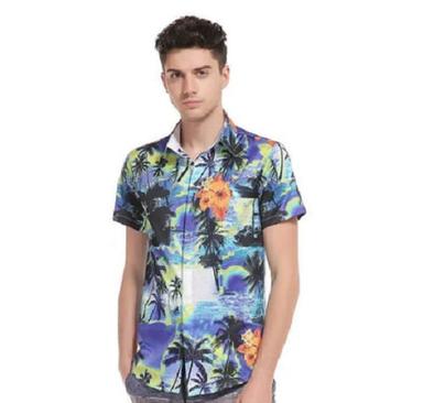 Multi Color Short Sleeves Collar Neck Printed Pattern Men'S Beach Shirts Chest Size: 34Inch