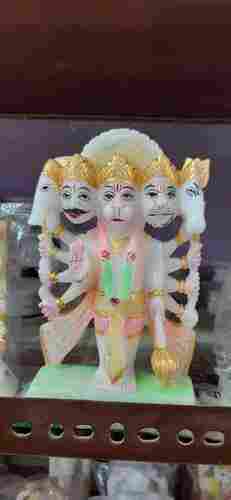 Painted White Marble Panchmukhi Hanuman Statue For Worship