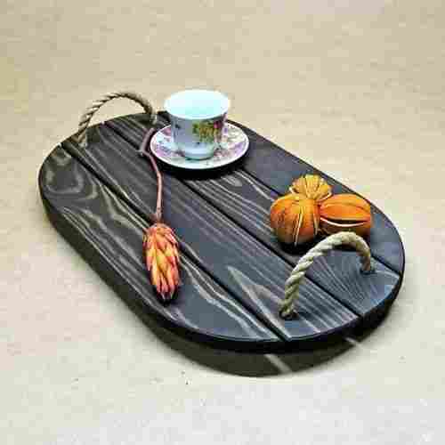 Decorative Oval Shape Wooden Serving Tray With Rope Handle