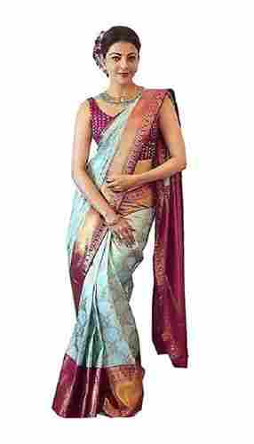 Plain Pattern Banarasi Kanchipuram Lichi Silk Ladies Sarees