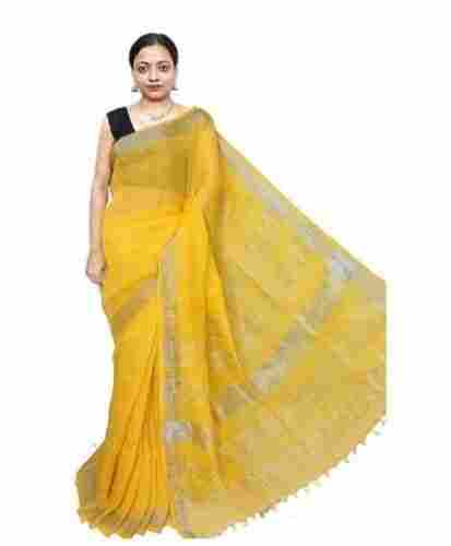 Women Casual Wear Plain Linen Saree With Blouse Piece 