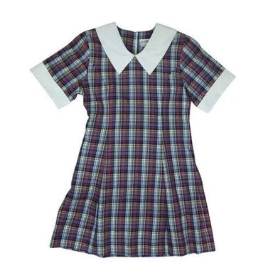 Light Weight And Skin Friendly Short Sleeves Cotton Check School Uniform Frock Collar Style: Classic