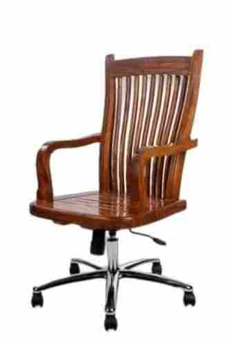 Revo Lving Polished Finish Steel Wooden Chair With Armrest And Five Caster For Indoor Use