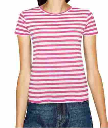 Superior Grade Striped Short Sleeve Cotton T Shirt For Ladies 