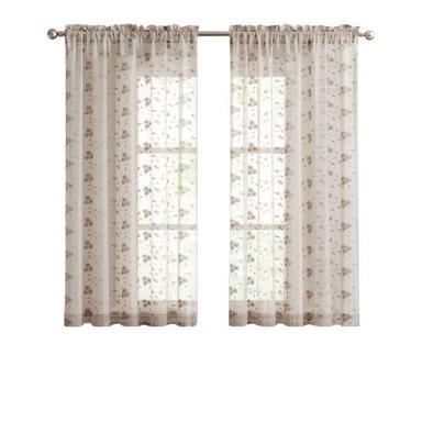 Beige 63X40 Inches Shrink Resistant Polyester Embroidered Window Curtain