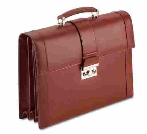 Lock Closure Water Proof Plain Leather Office Bag With Hand Length Handle For Mens 