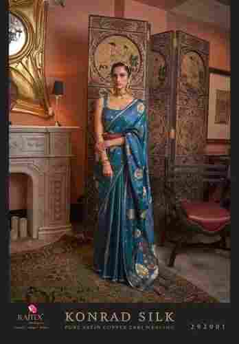 Pure Satin Copper Zari Handloom Weaving Saree