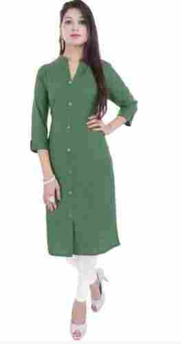 3-4th Sleeves Casual Wear Plain Rayon Kurti For Ladies 