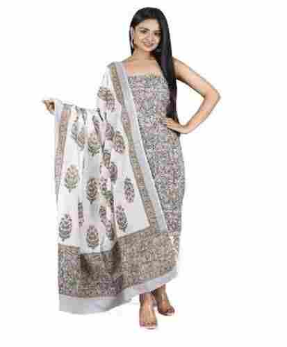 Casual Wear Printed Cotton Unstitched Salwar Suit For Ladies 