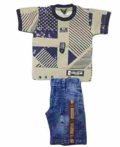 Cotton And Denim Party Wear Half Sleeves Kids Baba Suit