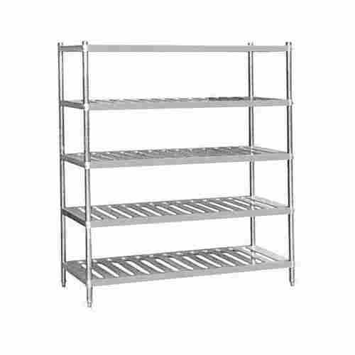 Wall Mounted Rectangular Polished Stainless Steel Kitchen Rack With Five Shelve