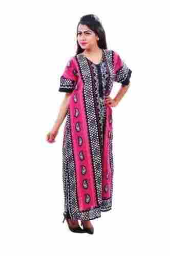 Daily Wear Breathable Skin-Friendly Short Sleeves Printed Cotton Night Gown For Ladies