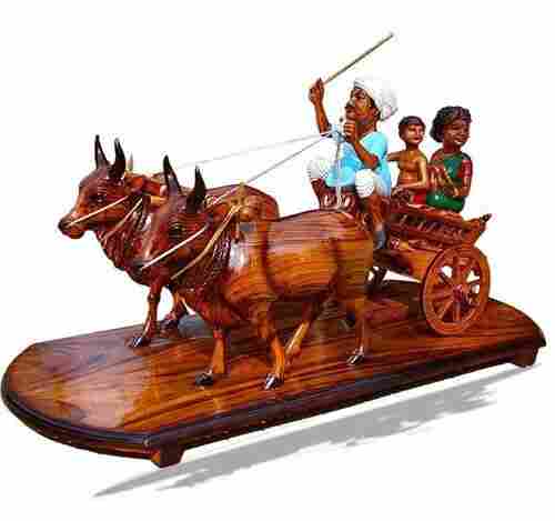 Handcrafted Carved Wooden Bullock Cart For Home Decoration