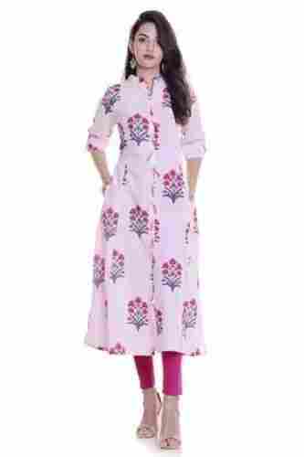 Washable And Skin Friendly 3/4th Sleeve Printed Cotton Kurta For Ladies